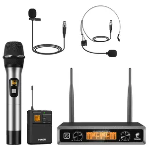 TONOR UHF Wireless Microphone System with Handheld/Headset/Lavalier Mics, 2 Transmitters, 200ft Range, for Karaoke, DJ, Church, PA Speakers