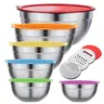Stainless Steel Mixing Bowls Set 6 Colored Sealing Lids with 3 Grater Attachments, Nested Metal Bowls for Baking/Cooking Tableware Kitchenware Salad Mixing Bowl Food Prep Bowls