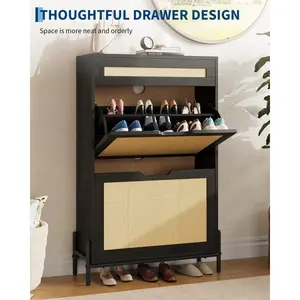 Shoe Cabinet Storage with 2 Flip Drawers, Freestanding Shoe Organizer Rack with Adjustable Shelves for Entryway Hallway, White Black