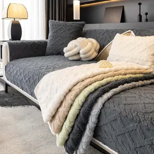 Thick Plush Sofa Cushion Cover for 1/2/3/4 Seater, Textured Soft Couch Protector, Non-Slip Sofa Pad, Nordic Style Living Room Decor, Multi-Color Cozy Sofa Throw, Pet-Friendly Washable Anti-Scratch Couch Mat for Home Bedroom Lounge