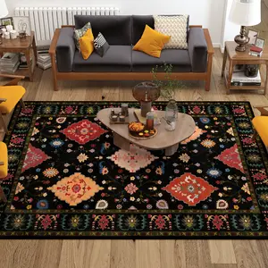 QDUIDU High-quality Retro Style Black Pattern Indoor Outdoor Large Area Rug, 8x10ft, Non Slip Washable, Soft Durable Carpet, For Living Room Bedroom Kitchen, Backyard Patio Porch, High Traffic, Pet-Friendly, Non-Shedding, Easy Clean, Vintage Inspried