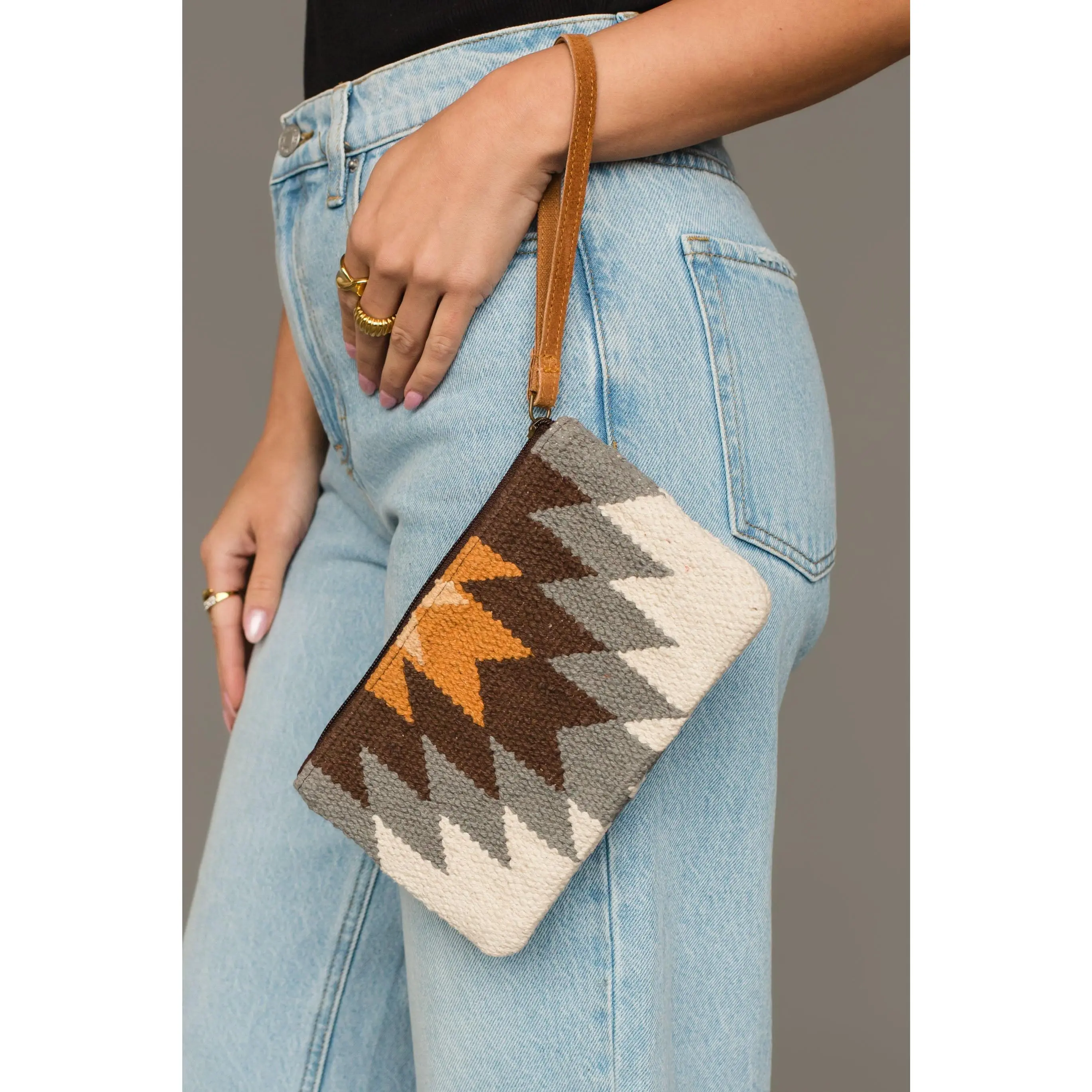 White, Gray & Camel Western Wristlet