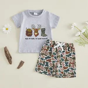Toddler Baby Boys Western Shorts Sets Short Sleeve Cattle Head Boots Print Tops and Drawstring Shorts 3M-3Y
