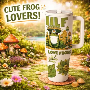 1 Pc 40oz insulated mug, Flasks, frog lovers mug, double wall vacuum tumbler, leak-proof lid with handle, large capacity for hot cold drinks, keeps hot 12h cold 24h, stainless steel tumbler, perfect for Mother’s Day, Christmas, gift for women