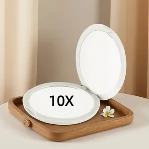 10x Magnification Makeup Mirror, Double-Sided High Definition Folding Travel Mirror with 180° Rotation, Portable Handheld & Stand Design, Travel Hand Mirrors