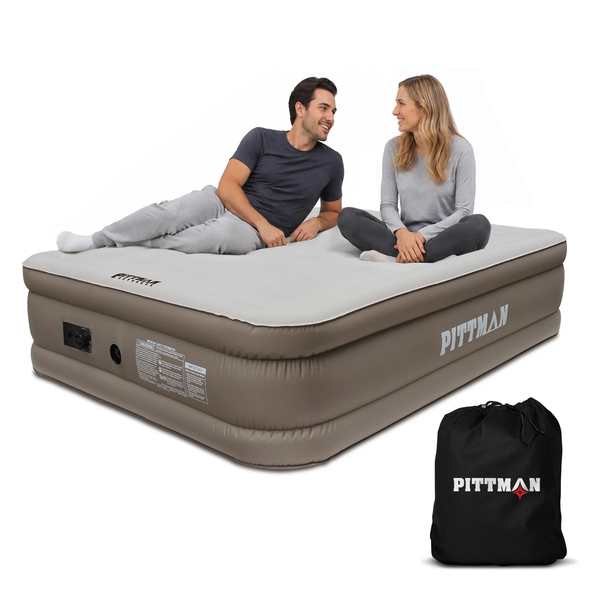 Premium Fabric Queen Air Mattress with Built-In 120V AC Pump - 20" Double High Raised Guest Bed | Pittman Xtreme 20
