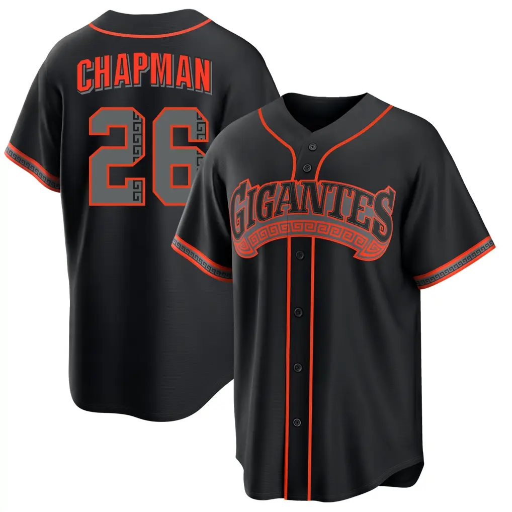 Black Baseball Jersey Chapman 26 Large Orange Wordmark, Retro Piping Trim