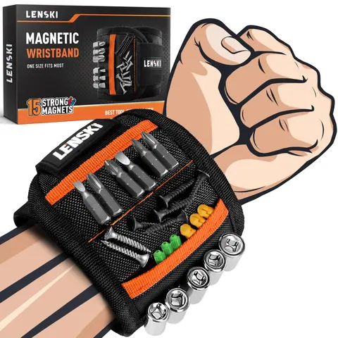 Magnetic Wristband for Men, 15 Strong Magnets Tool Holder for Screws, Nails & Bits, Breathable Adjustable Wrist Strap, Hands-Free Tool Organizer for Mechanics, Woodworking, DIY & Home Repair, Christmas Gifts for Him
