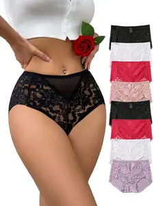 DORSU 8PCS Sexy Lace High Waist Women Panties Solid Color Sheer Comfortable Female Briefs Valentine's Day Gift