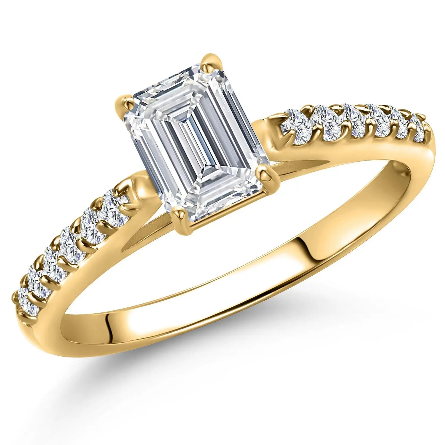 0.88 Cttw IGI Certified Lab Grown Diamond in 10K Yellow Gold Engagement Ring for Women | Emerald Cut Center Diamond 0.70 Ct | D-E Color | VS1-VS2 Clarity