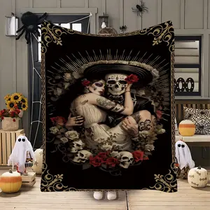Mexican Day of the Dead Flannel Blanket, Soft Cozy Blanket, Soft Comfortable Sofa Throw, Christmas Decor, Bed Couch Office Camping Travel, All Seasons Warm Plush, Halloween