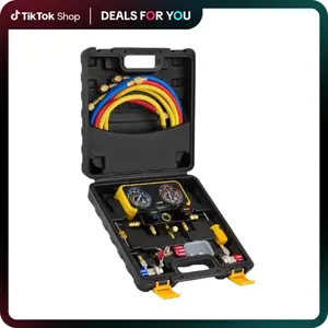 Orion Motor Tech Gauges, AC Manifold Gauge Set for R410a Refrigerant, 3 Way AC Gauges Manifold Set Safety Valves, 3 Hoses, R410a R22/R134a R12 R22 R502 Adapters, Universal Can Tap, Gift idea,Repair tool kit,Home car repair, Limited Time Deal