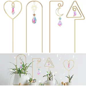 Small Trellis for Potted  Indoor with Colorful  Sun Catcher, 14.17 Inch Metal  Lattice for Mini Potted  Decoration for Home Window Garden 4 Pack