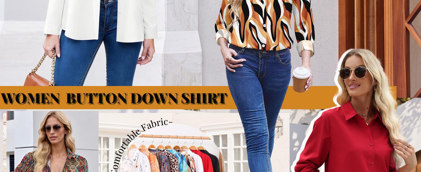 ZEAGOO Women's Longsleeves Button-Down Blouse, Floral Printed Lady Top with Elegance Style, Business Casual Work Outfits (S-XXL)