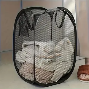 Expandable Mesh Laundry Basket, Foldable Fabric Storage Bin, Ergonomic Handle, High Capacity No Pad Design, Ideal for Laundry Room