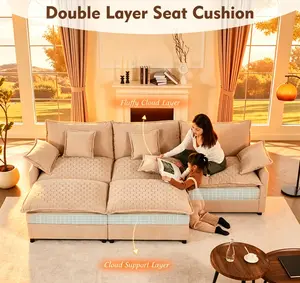 134.6" U Shape Cloud Couch Plus Sectional Sofa with Chaise Modern Modular Sofa with 6 Soft Pillows & Lounge Chairs Boneless Upholstered Couches for Living Room Bedroom Plush Corduroy Fabric