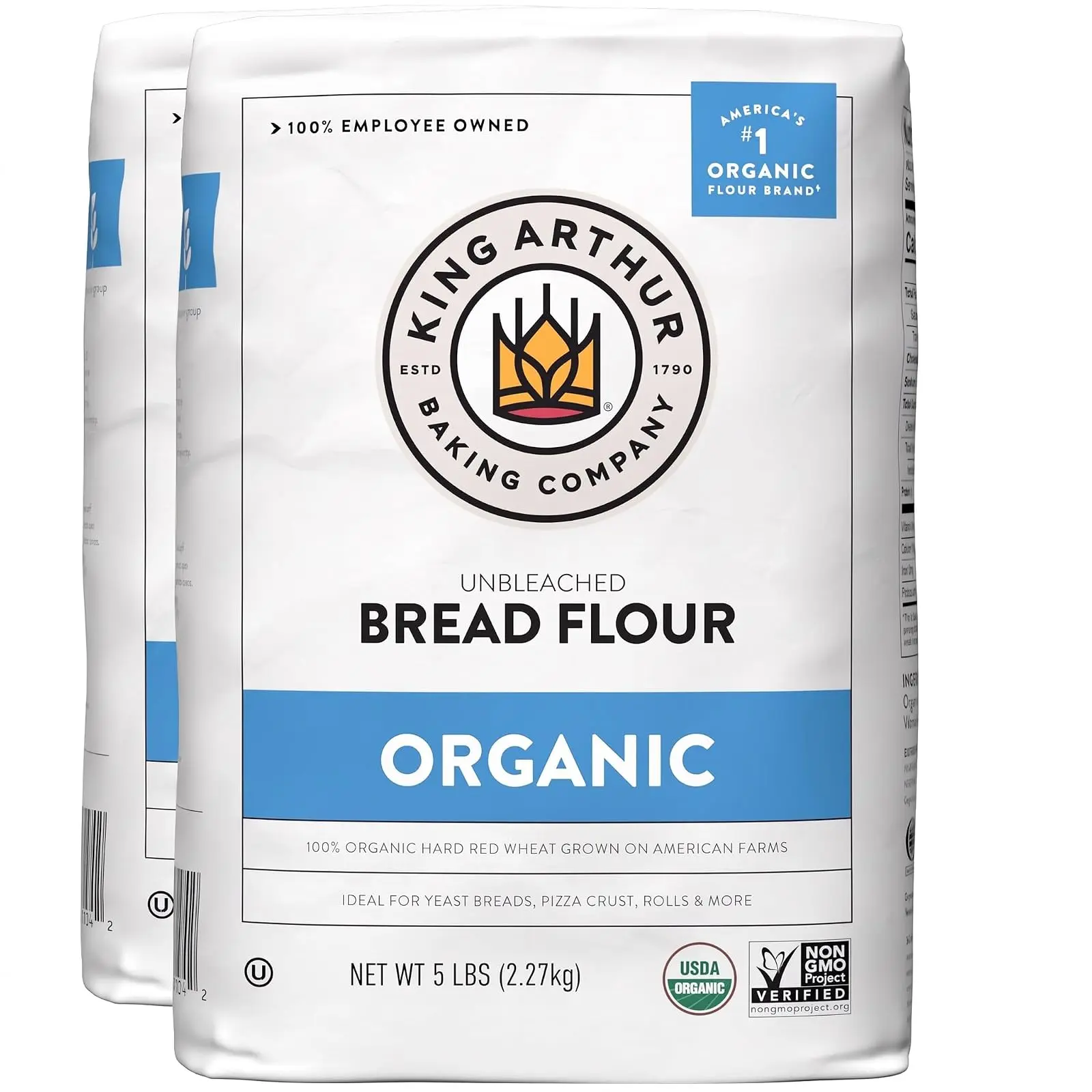 King Arthur Organic Unbleached Bread Flour - 5 lb Baking Supplies, Non-GMO Project Verified, No Preservatives, Pack of 2
