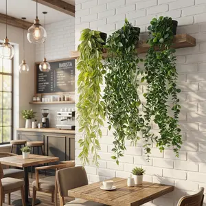 3 Pack Artificial Hanging Vines, UV Resistant Fake Plants Faux Greenery Eucalyptus Leaves with Pots for Indoor Outdoor Home Garden Wall Wedding Farmhouse Room Shelf Decor