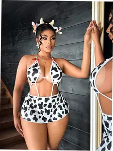 2 Piece Plus Size Lingerie Set Leopard Maid Costume Cosplay Fantasy