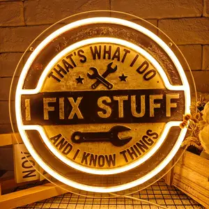 I Fix Stuff Neon Sign LED Wall Art for Workshop Repair Shop Decor Gifts for Dad Husband DIY Enthusiast Toolshed Garage Accessories Home Bar