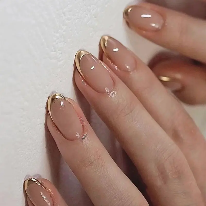 French Style Press on Nails, French Tips Nails, French Nail Art, Decorative Nails, 24 Pcs Short Almond Fake Nails, Glossy False Nails, Acrylic Nails Almond Press-on False Nails Kit