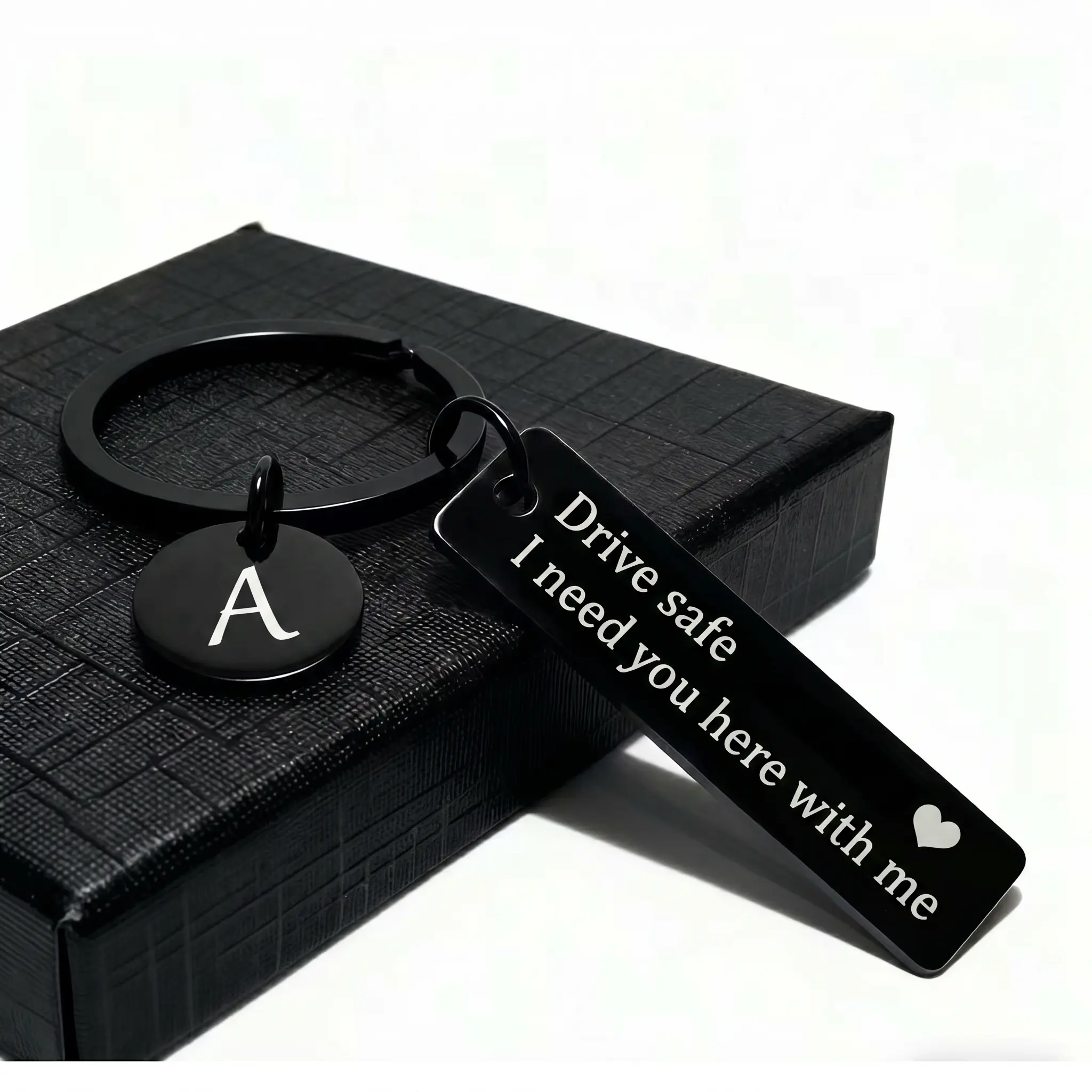 Personalized Rectangular Stainless Steel Keychain with Initial & 'Drive Safe' Engraving - Sentimental Birthday Gift for Boyfriend, Automobile Accessory