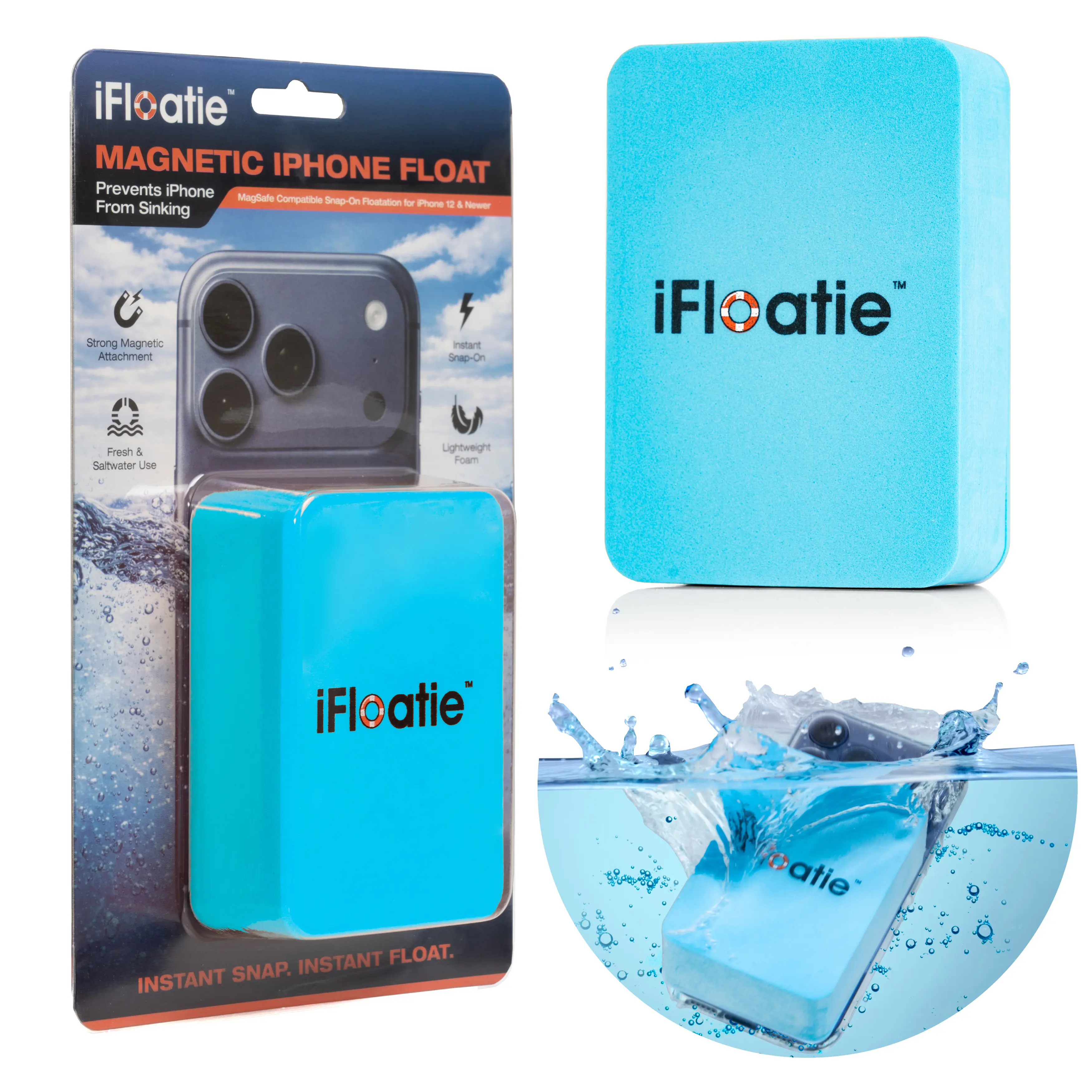 iFloatie - Magnetic iPhone Float - Prevents Phone from Sinking - MagSafe Compatible Snap-On Floatation for iPhone 17/16/15/14/13/12