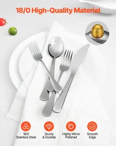 VEVOR 30-Piece Silverware Set 18/0 Stainless Steel Silverware Set Mirror Finished Cutlery Set for 6 Plates, Include Knife, Fork and Spoon, Dishwasher Safe for Kitchen and Home