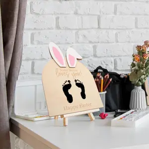 Easter Bunny Chick DIY Decoration, Wooden Milestone Card Art Footprint, Baby First Easter Sign, Children Room Decor, Newborn Party Supplies