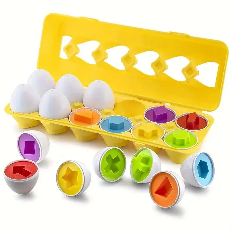 Unisex Montessori Shape Sorter Eggs, 6-Piece Color Recognition STEM Toddler Toy, Multi Activity Playset, Sensory Learning Gift for 1-3 Year Olds