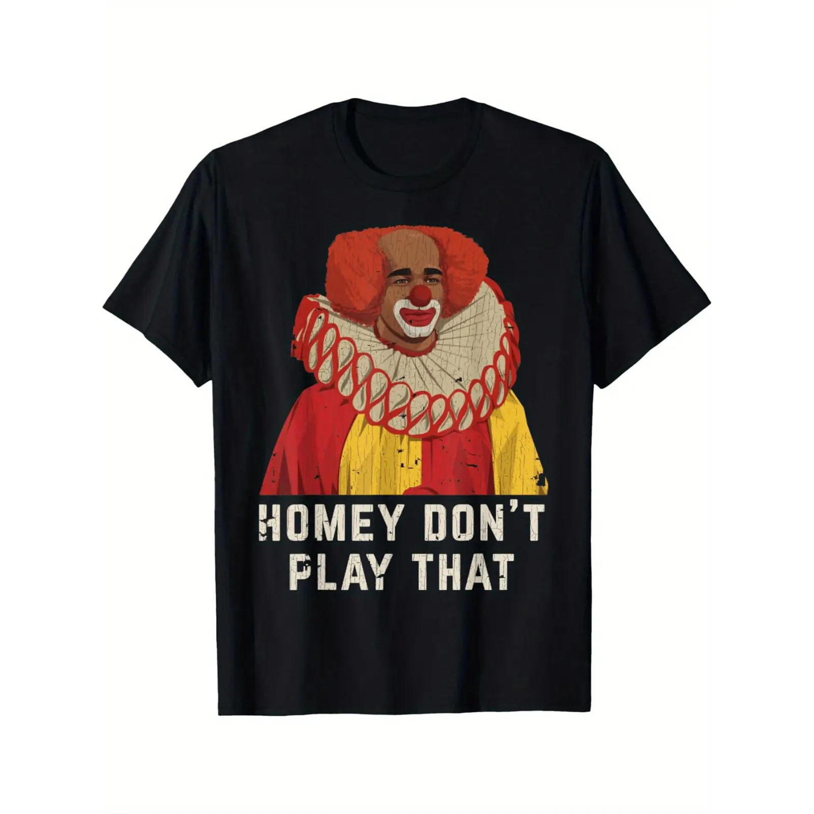 Menswear Short-Sleeve T-Shirt, Vintage Homey Don't Play That Homey The Clown Print, Pure Cotton Streetwear Top, Soft Breathable, Casual Versatile, Couple Outfit, Halloween/Christmas Wear, L-5XL Sizes Round Neck Shortsleeve