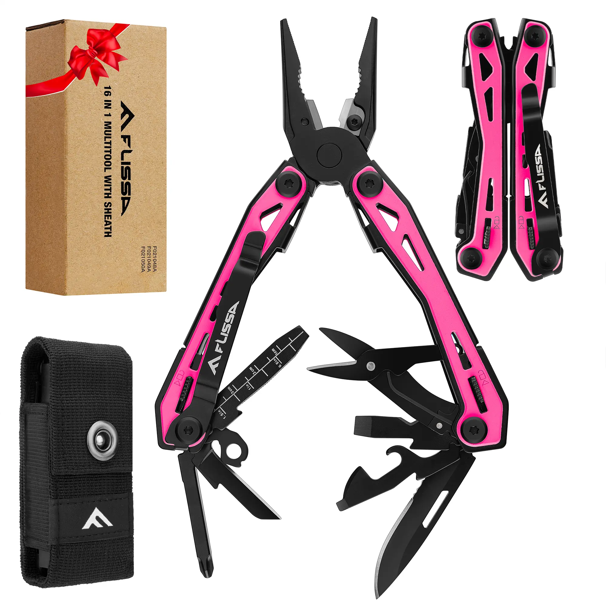 #backtoschool FLISSA 16-in-1 Multi Tool Pliers, Gifts for Men, Stainless Steel EDC Multitool with Pocket Knife, Belt Clip and Oxford Pouch, for Camping Survival Outdoor Activities