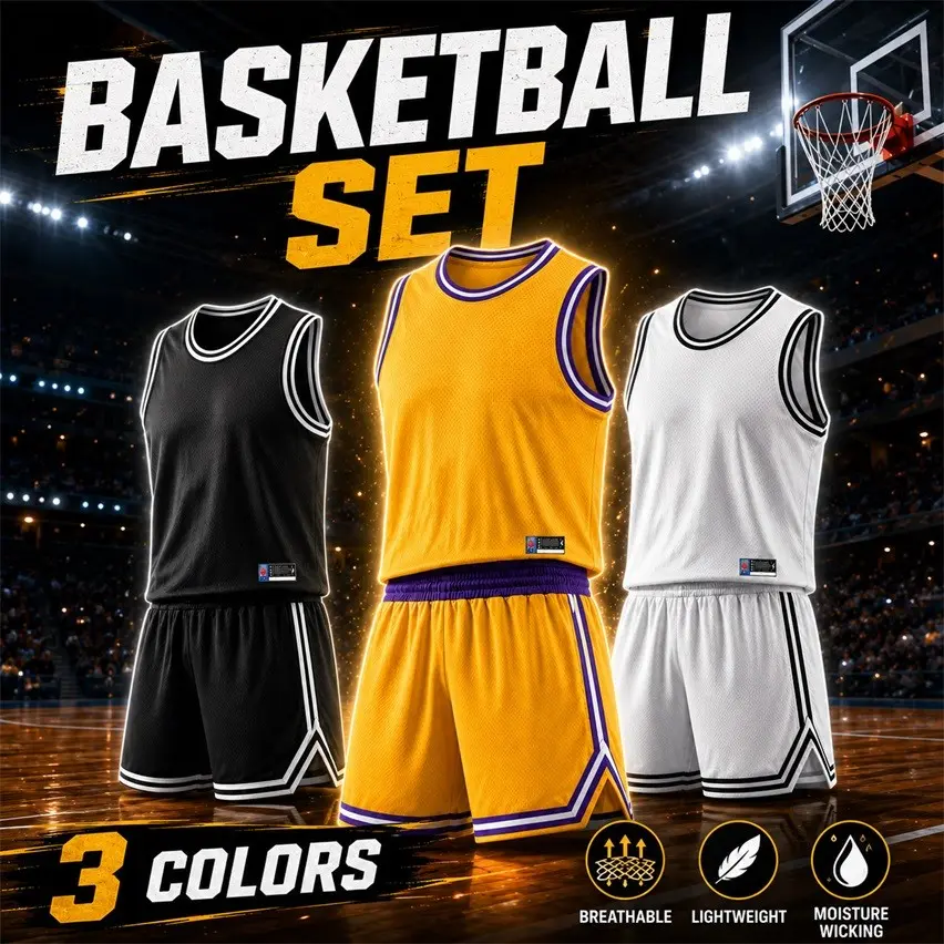 Men’s Mesh 2-Piece Basketball Jersey Set - Sleeveless Athletic Workout Tops & Shorts, Lightweight Breathable Gym Outfits, Casual Summer Workout Sportswear Uniform for Gym, Streetwear, 2 Piece Outfit, Dry Cleanable, Quick Dry, Gym Wear, Loose Fit