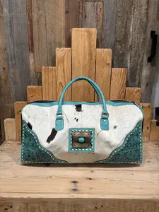 Tooled Leather & Cowhide Duffle Bags!