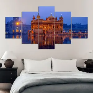 Sikh Temple At Night Art Print, Modern Architecture Art Poster, Artistic Wall Art Decor for Home Living Room Bedroom Office, Ornaments