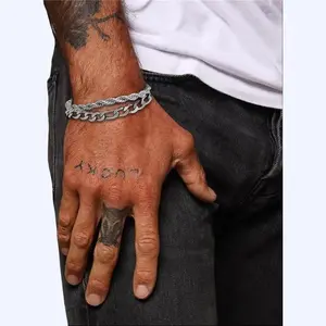 2Pcs Stainless Steel Bracelets for Men Gold Silver Cuban Link Rope Figaro Bracelet Durable Herringbone Paperclip Link Chain Bracelet Set Solid Men Jewelry Gifts for Men - Dad, Boyfriend, Husband