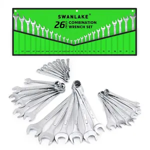 SWANLAKE 26PCS Combination Wrench Set with Roll-up Pouch, wrench set metric and standard, SAE 1/4” - 1” and Metric 8mm - 24mm combination wrench green wrench hand tool roll-up pouch mechanic tool car repair men gift wrench set