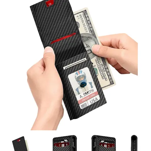 Small Minimalist Wallets, Business Bank Credit Card Holders with RFID Blocking Pop-Up Metal Case, Magnetic Closure, Daily Use, Holds 12 Cards & ID Window, Gift for Dad & Husband, Minimalistic Rfid Wallet
