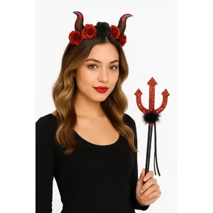 Devil Horns Flower Crown Headband - Black/Red Halloween Accessory