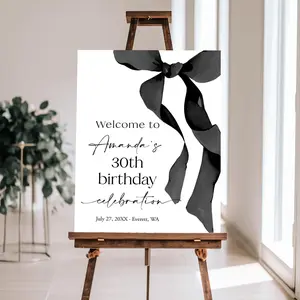 Birthday Welcome Sign Bow Welcome Poster Template Editable Black Bow Welcome Sign Ribbon Welcome Board 30th Birthday 40th DIY Templett,