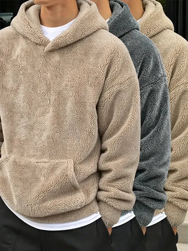 3-Pack Men’s Winter Hooded Sweatshirts, Fleece-Lined and Thick Double-Suede Fabric, Trendy High-Street Style, Cold-Resistant and Warm Casual Versatile Tops