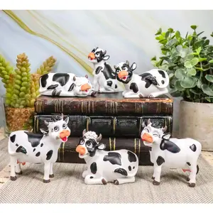 Ebros Set of 6 Whimsical Cute Bovine Cows Figurine Cattle Cow Animal Collectible