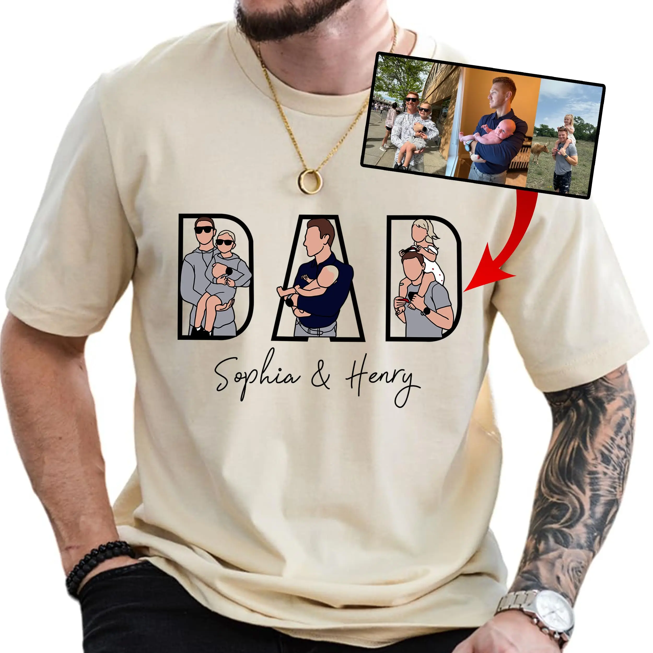 Custom Dad Shirt Personalized Names T-Shirt, Father’s Day Gift for Dad, Grandpa Gift Idea, Custom Family Portrait Dad Tee, Personalized Daddy Shirt with Names, Birthday Gift for Father, Matching Family Shirt, Unique Gift for Husband Dad