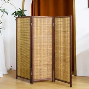 3 Panels 3.95 ft Tall Bamboo Folding Privacy Free-Standing Short Room Divider Screen for Room Separation, Brown