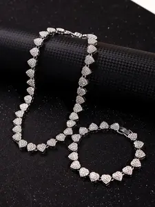 2pcs Heart-Shaped Cuban Link Necklace Set, Unisex, Hip-Hop Style Neck Chain Set, Luxury Jewelry Set, Suitable For Valentine's Day, Birthday, Daily Wear And Parties Cubanchain Crystal