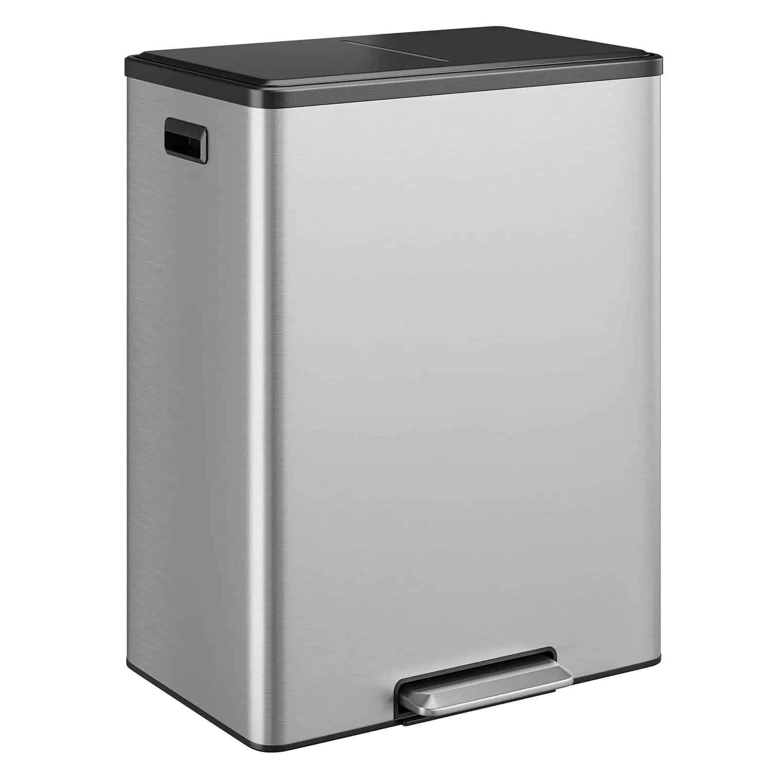 Garvee 15.85 Gallon Dual Compartment Stainless Steel Kitchen Trash Can with Durable Construction, Soft Close Lid, Wide Pedal, and 2 Removable Bins for Efficient Recycling