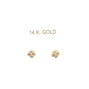 14K Gold Baby Earrings 008 - High-Quality Yellow Gold with Pave Cubic Zirconia Stones Secure Screw-Back Design for Babies & Young Children