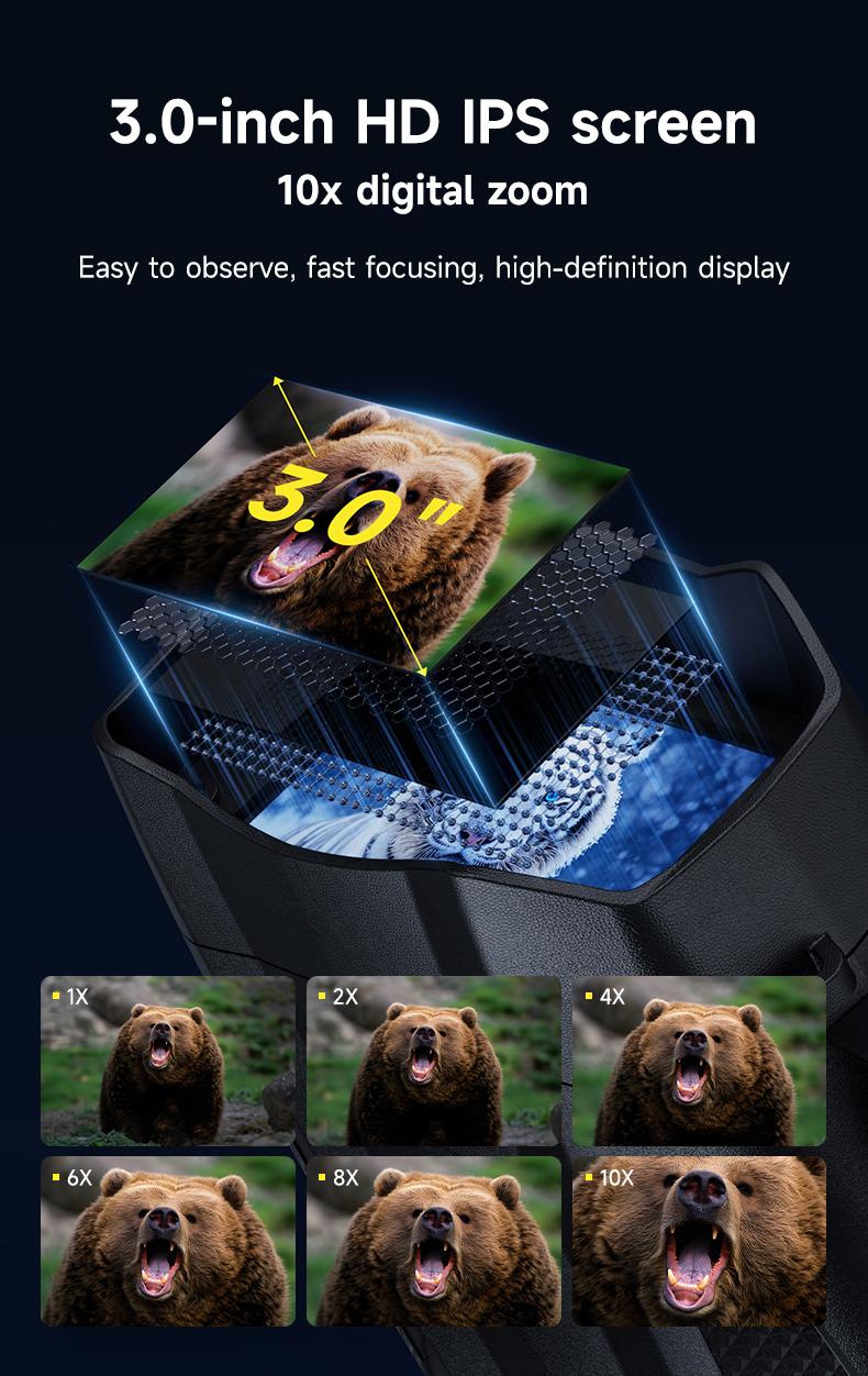 4K HD Night Vision Binoculars, 800m Viewing Range, 3.0" Screen, 5W IR, Photo/Video, Built-in Flashlight, Night Vision Goggles for Hunting, Camping, Surveillance