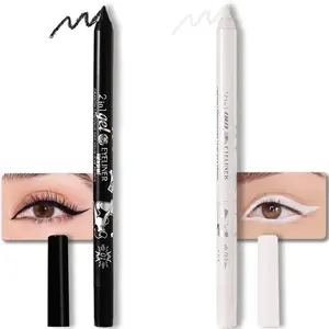 2Pcs Black & White Color Gel Glitter Eyeliner Pencils Set for Women Waterline Waterproof Smudge Proof Eye Liner Makeup