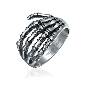 Goth Biker Punk Rocker Wrap Skelton Hand Band Ring Stainless Steel Skull Rings